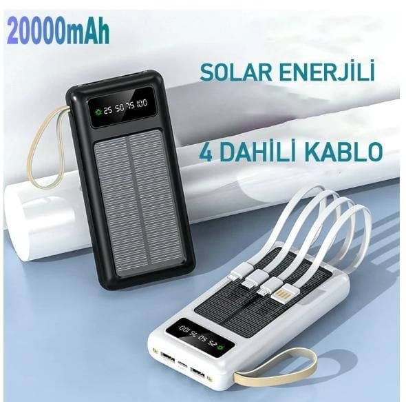 Powerbank / Taşınabilir Şarj Cihazı 20.000 mAh Solar Güneş Enerjili - Fenerli - Robeve  Pw-60 