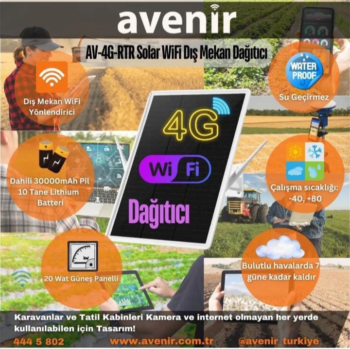 018.0004 Avenir 4G Solar Sim Kartlı Kablosuz İnternet Dağıtıcı - Wifi Modem
