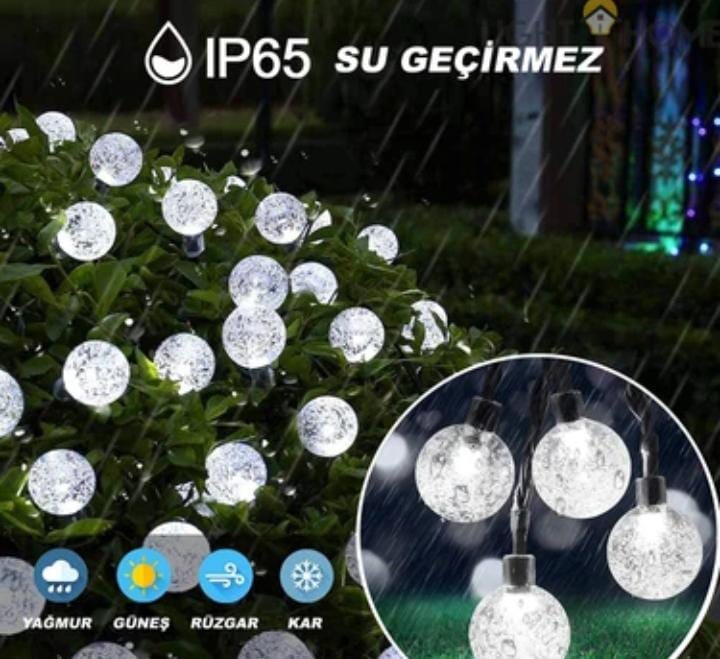 034.0006 Güneş Enerjili Solar Kristal Led 50 li- 7 metre- Beyaz Kristal -Light Home