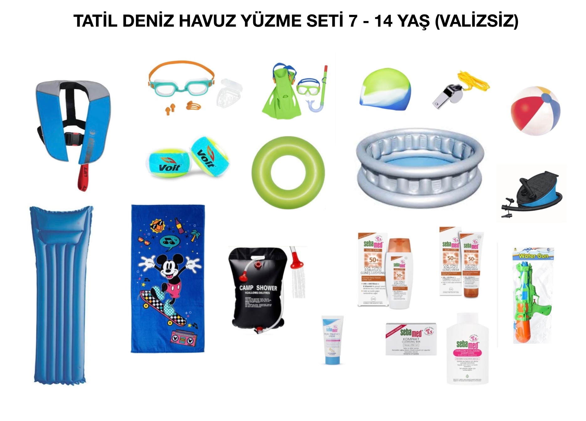 Tatil Havuz Deniz Yüzme Seti 7-14 Yaş (VALİZSİZ) - 19 Parça