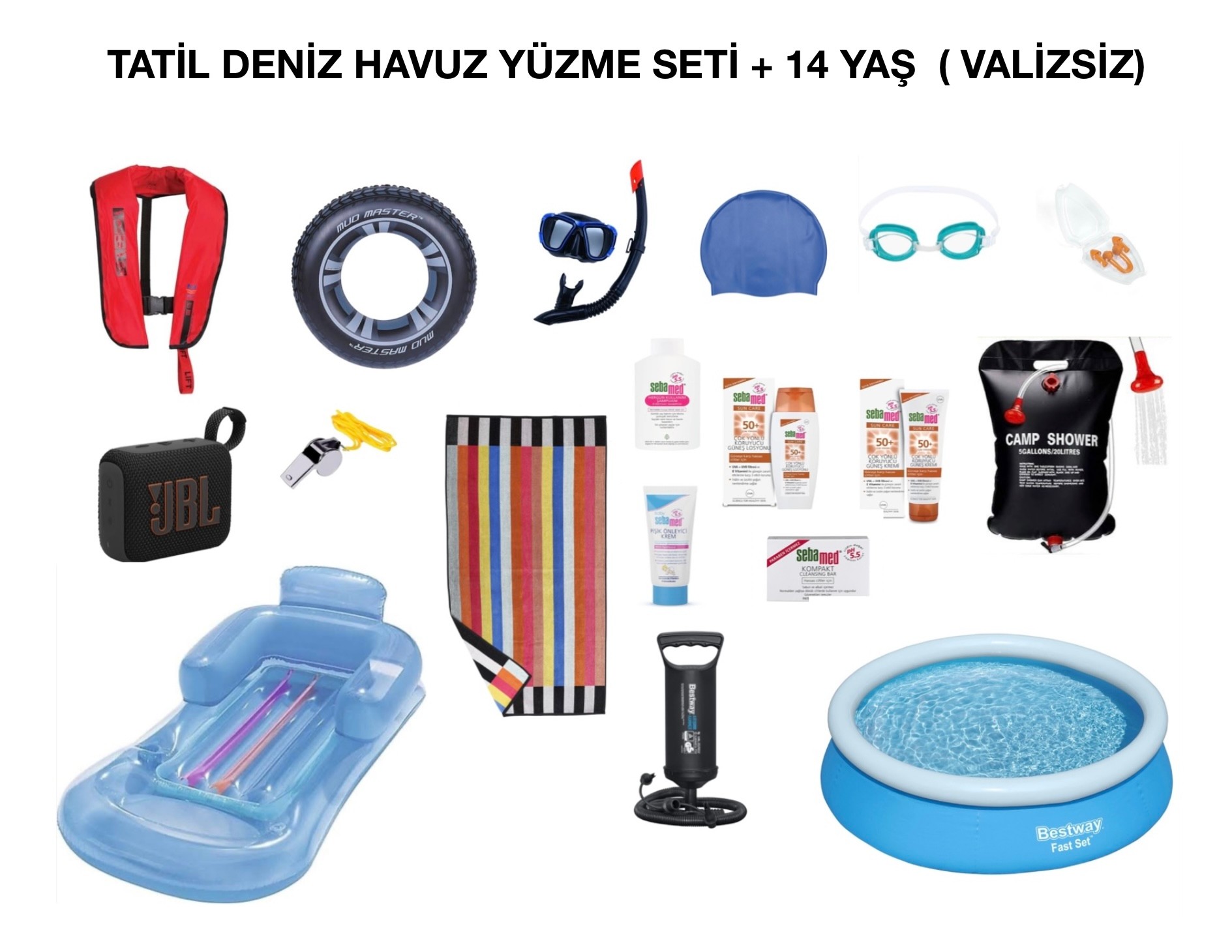 Tatil Havuz Deniz Yüzme Seti +14 Yaş -Valizsiz - 18 Parça