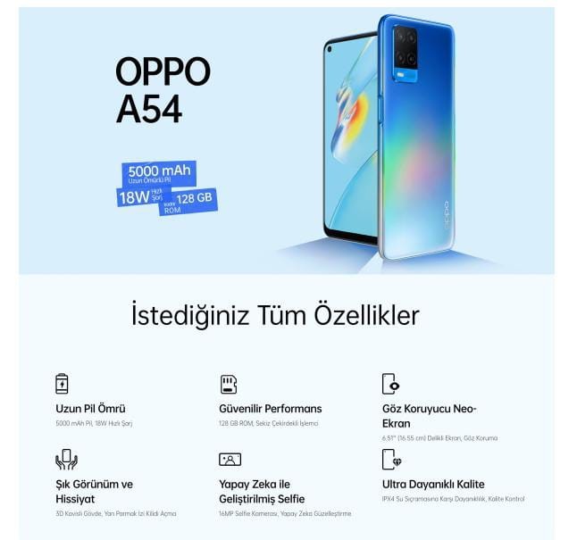 018.0001 Oppo A54 128 GB Telefon Siyah 
