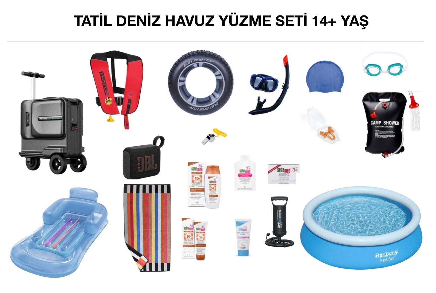 Tatil Havuz Deniz Yüzme Seti +14 Yaş ( SCOOTER VALİZLİ) - 19 parça