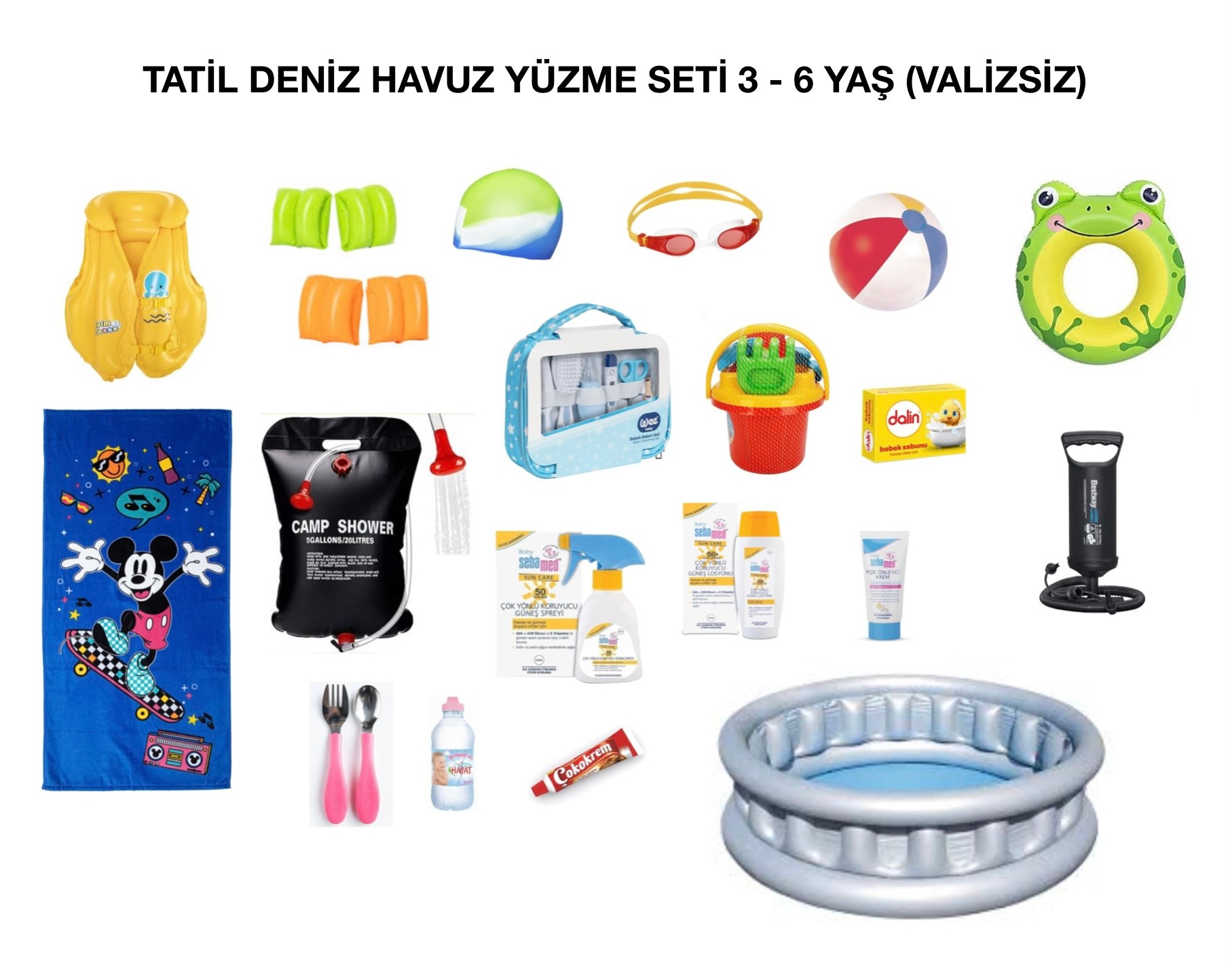 Tatil Havuz Deniz Yüzme Seti 3-6 Yaş ( VALİZSİZ) - 19 Parça 