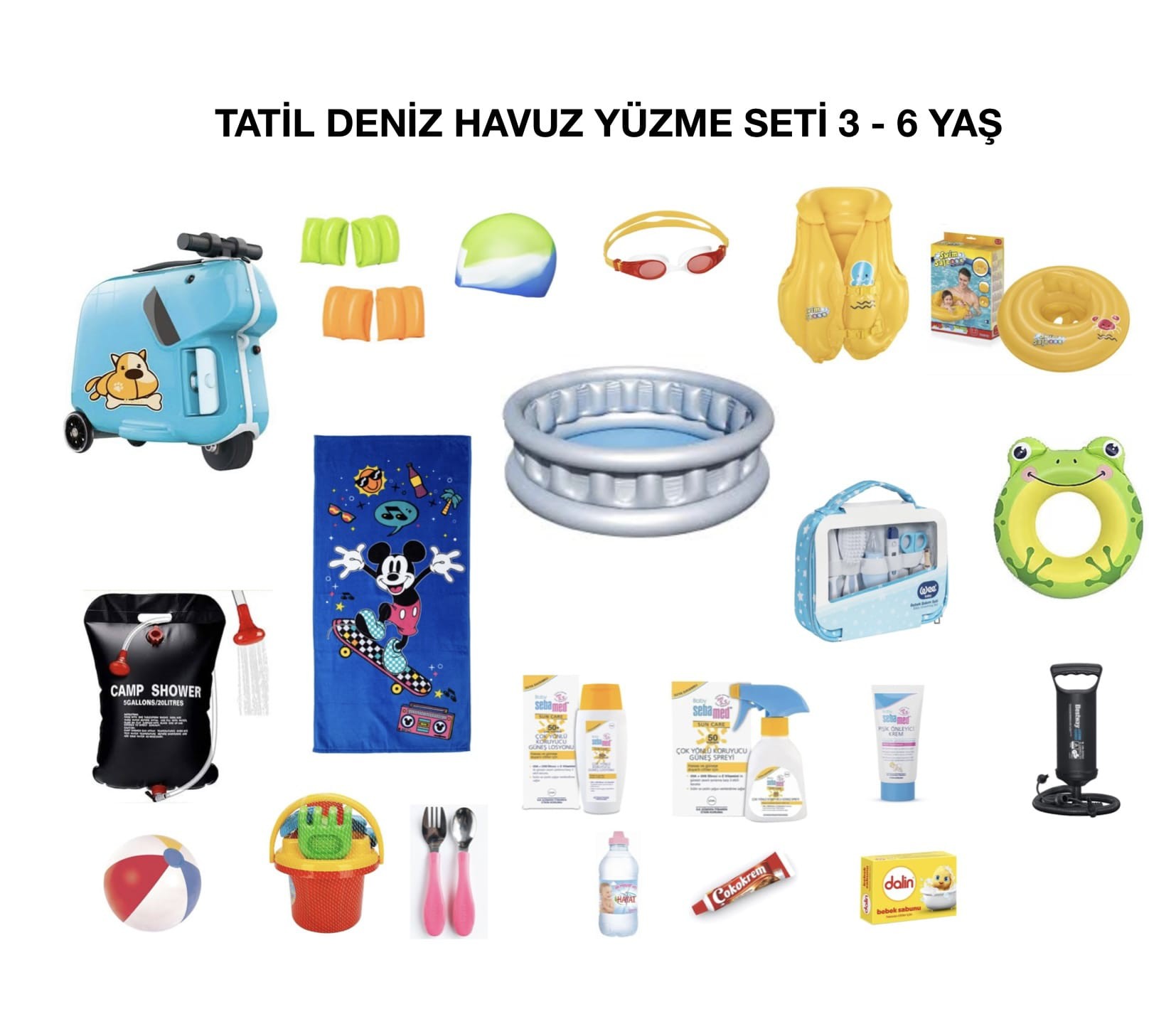 Tatil Havuz Deniz Yüzme Seti 3-6 Yaş ( SCOOTER VALİZLİ) - 21 Parça 