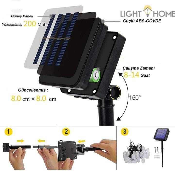 034.0006 Güneş Enerjili Solar Kristal Led 50 li- 7 metre- Beyaz Kristal -Light Home