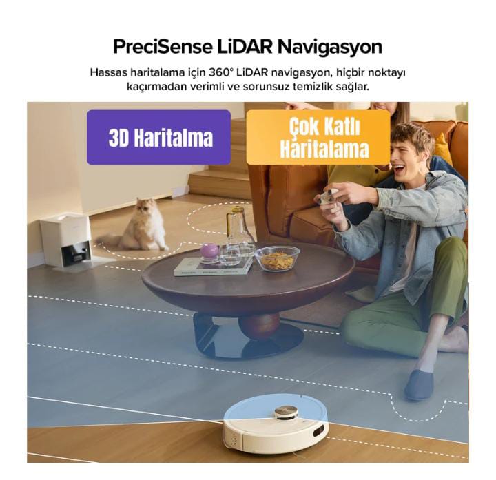 Roborock Q8 Akıllı Robot Süpürge Beyaz- 10.000 Pa Emiş Gücü