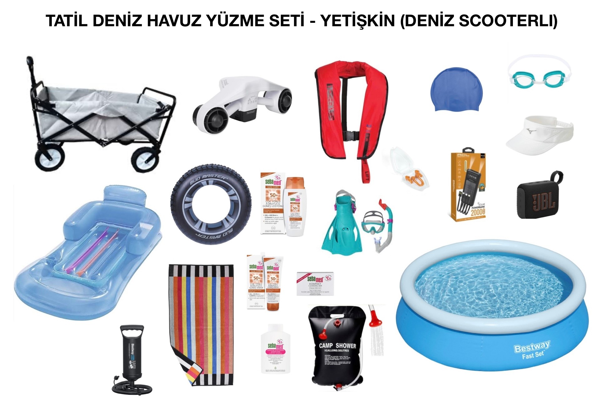 Tatil Havuz Deniz Yüzme Seti Yetişkin ( DENİZ SCOOTERLI) - 20 Parça