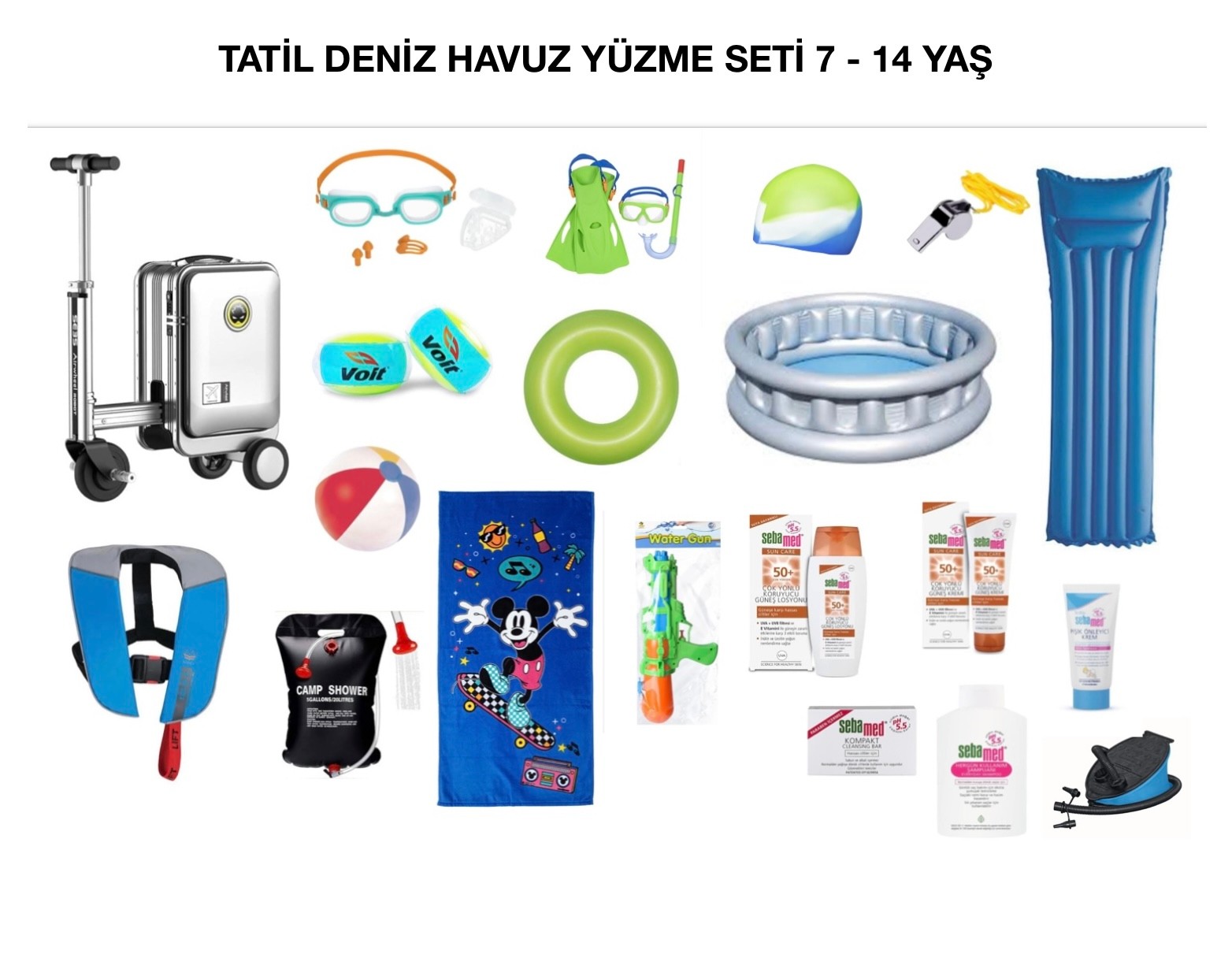 Tatil Havuz Deniz Yüzme Seti 7-14 Yaş ( SCOOTER VALİZLİ) - 20 Parça
