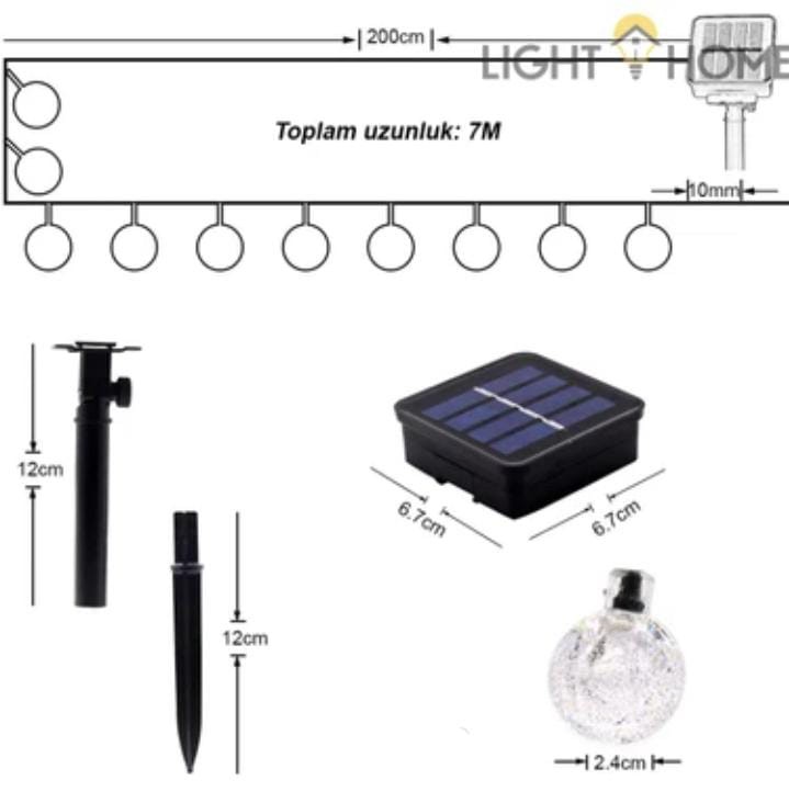 034.0006 Güneş Enerjili Solar Kristal Led 50 li- 7 metre- Beyaz Kristal -Light Home