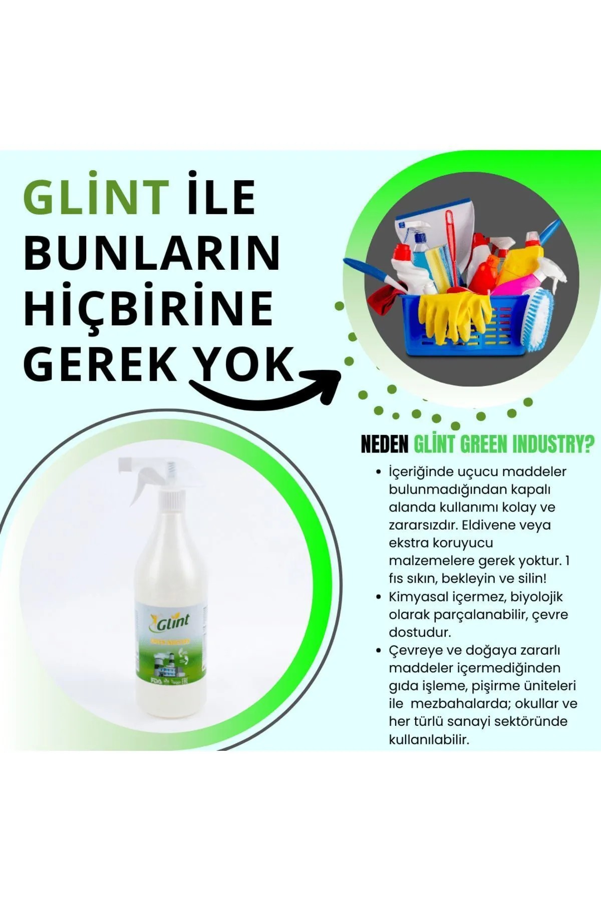 Glint Green Industry 1 Litre %100 Bitkisel Banyo Tuvalet Temizleyici Kireç Çözücü Şömine Temizleyici Sprey