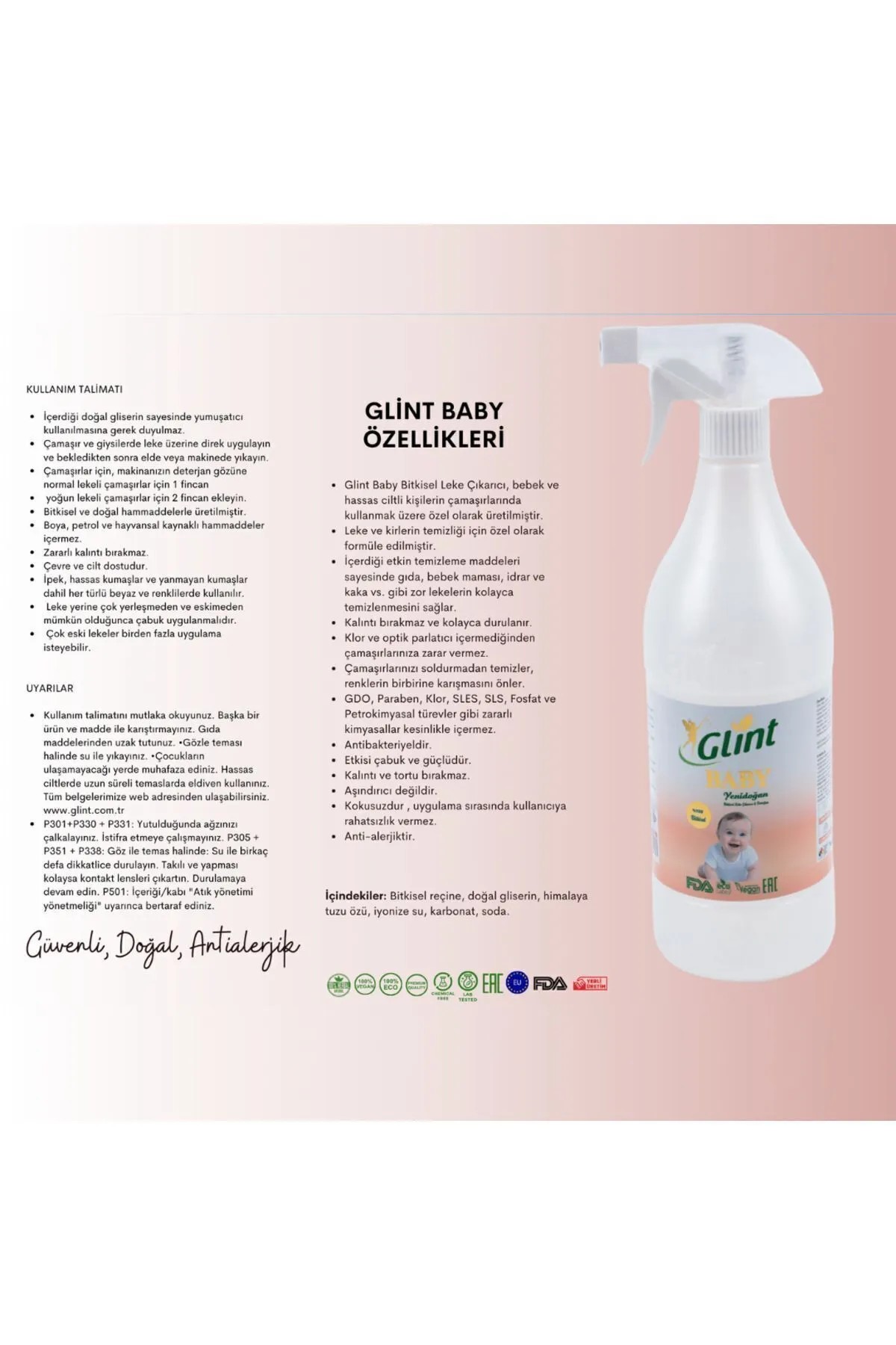 Glint Baby 1 Litre %100 Bitkisel Çamaşır Leke Çıkarıcı Bebek Genel Temizleyici 