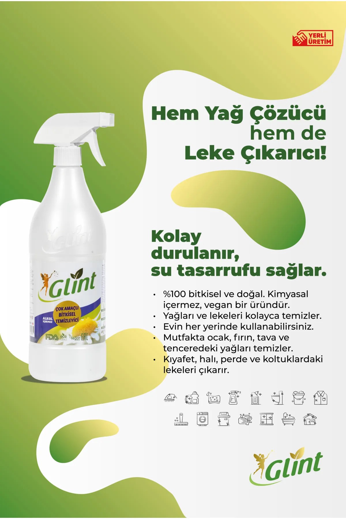Glint Bitkisel Çok Amaçlı Temizleyici Leke Çıkarıcı - Yağ Çözücü