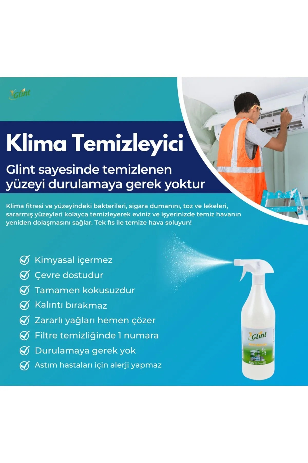Glint Green Industry 1 Litre %100 Bitkisel Banyo Tuvalet Temizleyici Kireç Çözücü Şömine Temizleyici Sprey