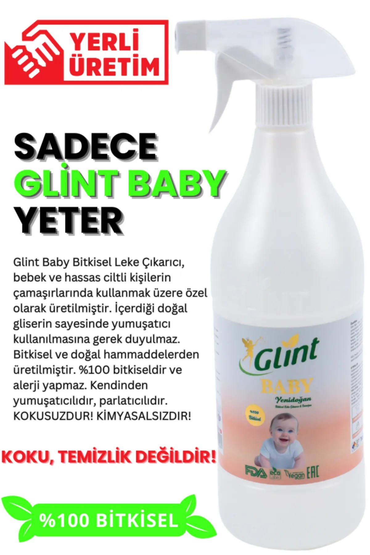 Glint Baby 1 Litre %100 Bitkisel Çamaşır Leke Çıkarıcı Bebek Genel Temizleyici 