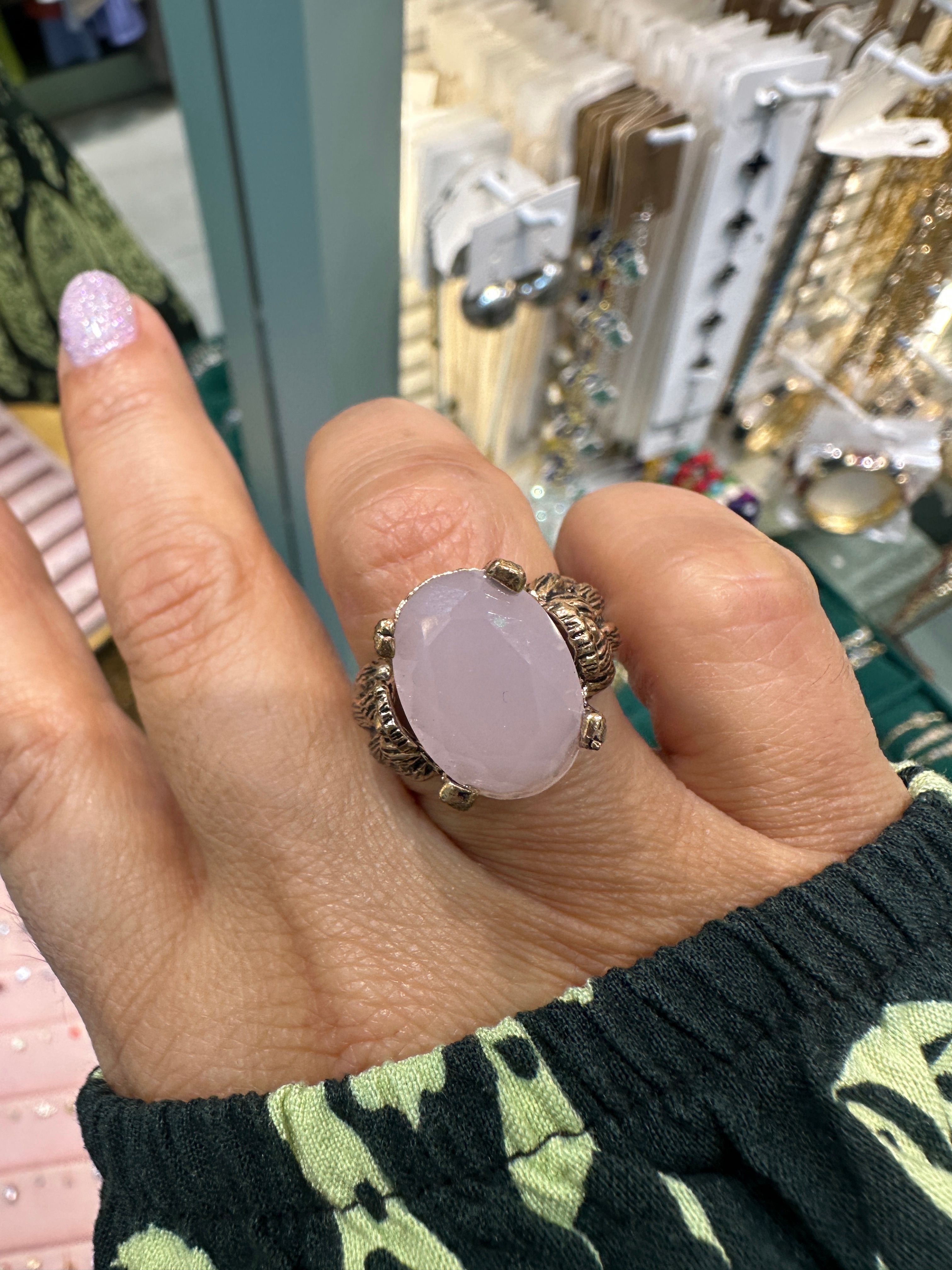 Pembe Kuvarst  Bronz Yüzük Ölçüsüz