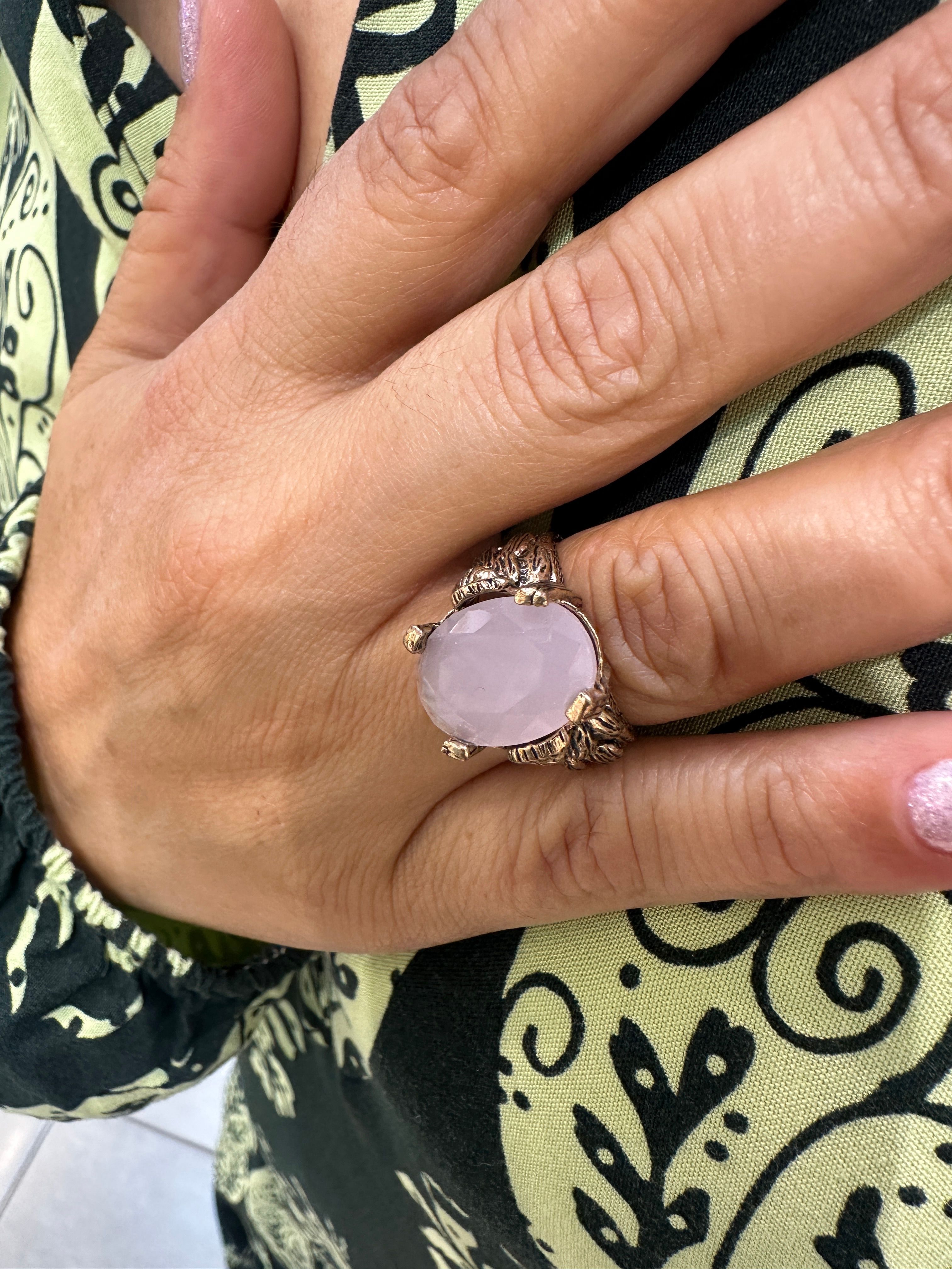 Pembe Kuvarst  Bronz Yüzük Ölçüsüz