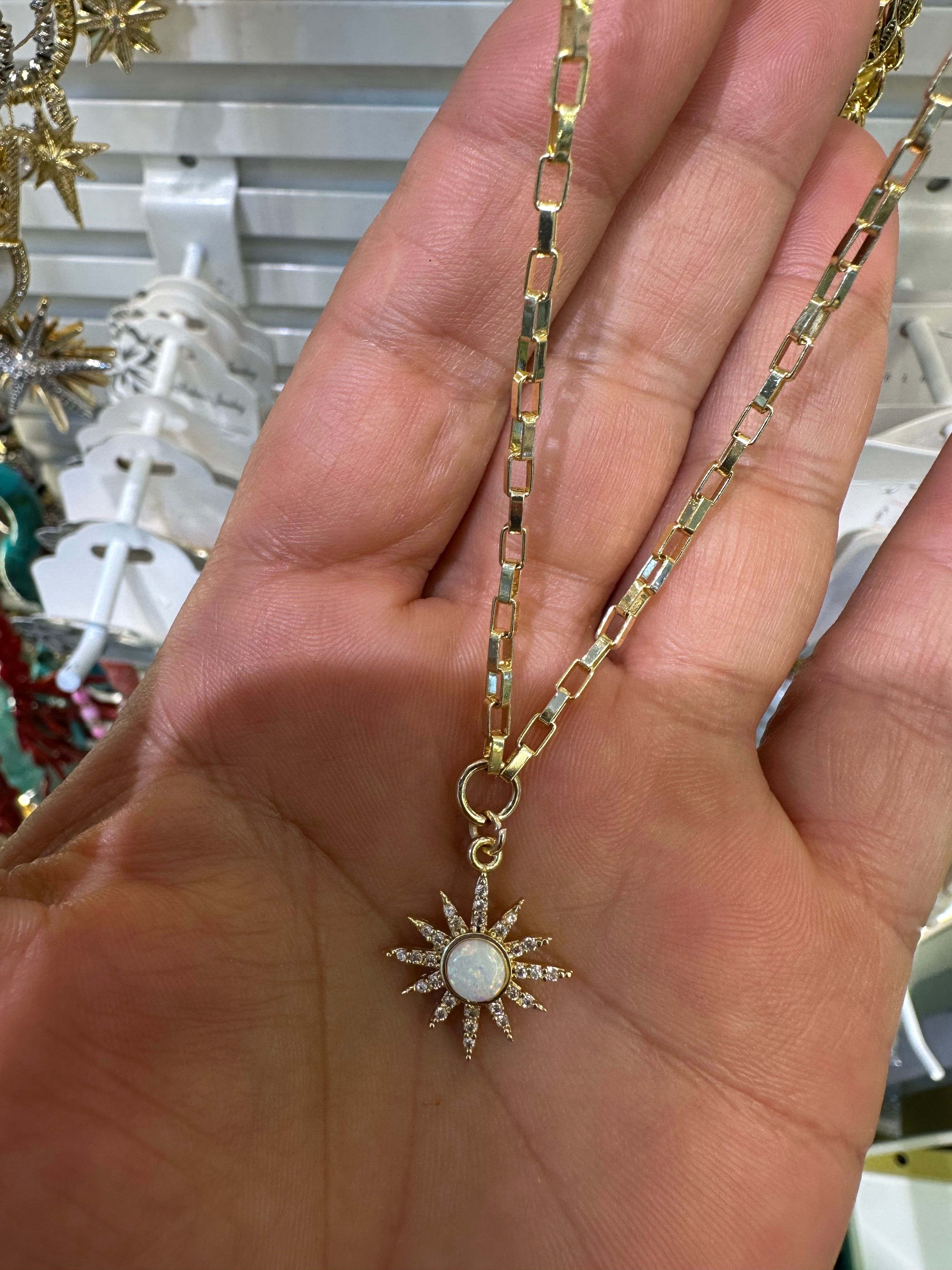 Kemik Opal Taş Güneş Kolye