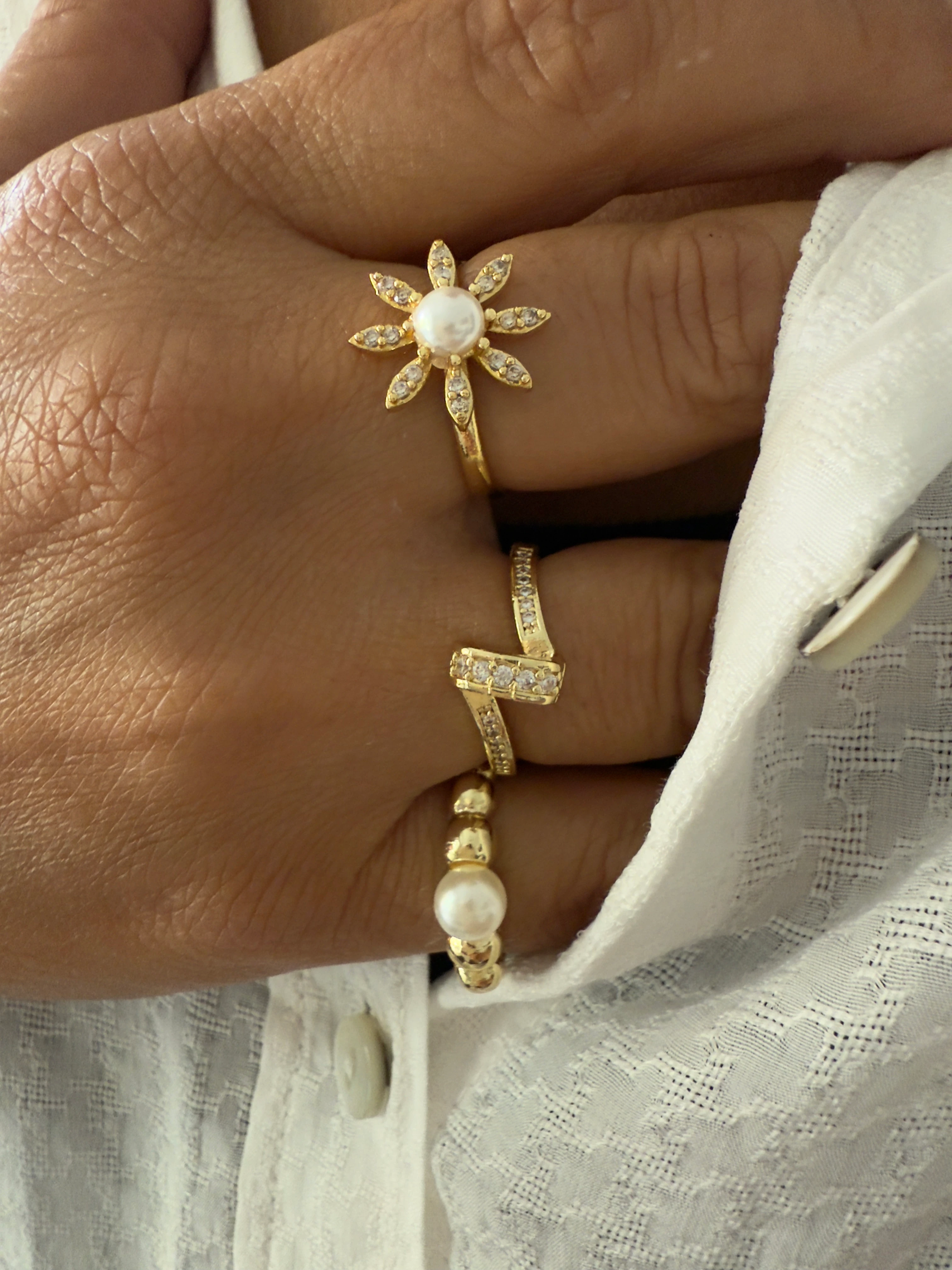 ÖzelSeri Top İnci Gold Yüzük