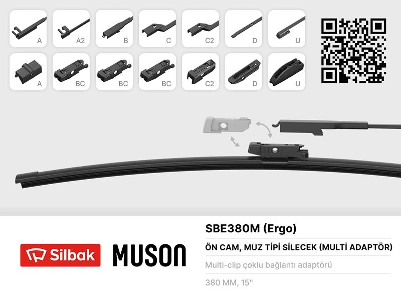 Si̇lecek Süpürgesi̇ Muz Ti̇pi̇ 380mm A. Bc.c2.d Ve U Ti̇pi̇ Kollar Icin Multi̇ Adaptorlü
