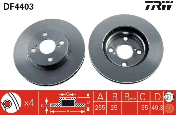 Ön Fren Di̇ski̇ Hava Kanalli Toyota Corolla 1.4l 4zz-Fe Zze120 Vvti 02-06 / 1.6l 3zz-Fe Zze121 Vvti 02-06 255 Çap X 4 Bijon-Takım Disk Fiyatıdır