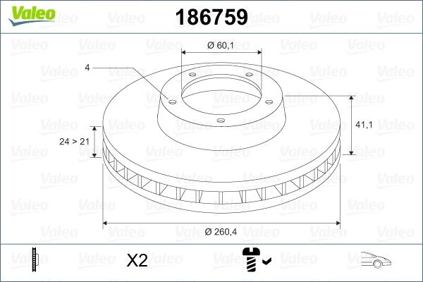 Ön Fren Aynası Corsa C-Combo C 01>11 Meriva A 03>10 Tigra 04>09 260x24x4dl Havali