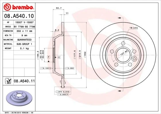 Arka Fren Disk Aynası Mondeo IV S Max Galaxy 07>14 Kuga I 08>12 / Evoque 12-18 302mm