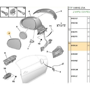 Dış Di̇ki̇z Ayna Camı Sol Peugeot P207 07 15 P308 07 14 Elektri̇kli̇