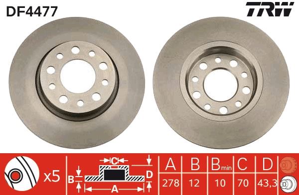 Arka Fren Aynası Alfa Romeo 159 05> Giulietta 10> Spider 06> Fiat 500 X 14> Jeep Renegade 14> Compass 16> 278x12x43