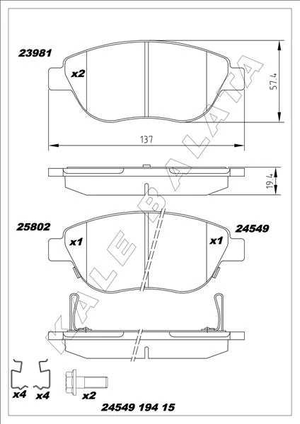 Ön Balata Corsa D Büyük Ti̇p 1.3 Cdti 07/06 > Fiat 500l 12> 0.9t 1.4 1.3d Mtj 1.6d Mtj