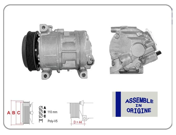 Kli̇ma Kompresörü Sifir Ürün Fiat Doblo 10> Fiorino 08> Grande Punto 05>15 Linea 07> Punto Evo 09>1 4 Alfa Mito 09>18 Opel Combo 12> 1.2 / 1.4 12v 5 Kanal 110mm