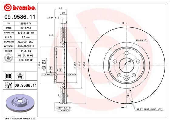 Ön Fren Disk Aynası Havali Volvo S60 II 10>15 S80 II 06> V60 I 11>15 V70 III 07>15 Xc70 II 09>15 336cm Cap