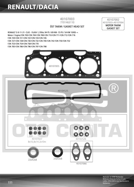 Motor Takım Contasi Full Skc Li̇ Keçeli̇ R11-R21 1700cc