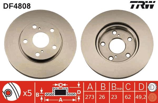 Ön Fren Di̇ski̇ Hava Kanalli Toyota Auris Corolla 1.33l 1nr-Fe Nre150 10-> / 1.6l 1zr-Fe Zre151 07-12 / 1.4l 1ndtv Nde150 07-12-273 Çap X 5 Bi̇jon Takım Disk Fiyatıdır