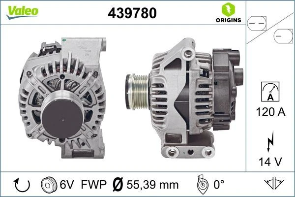 Alternator A115 14v 120a. Fca 500 C 07-Fiorino 07-Nemo 10-Bipper 10