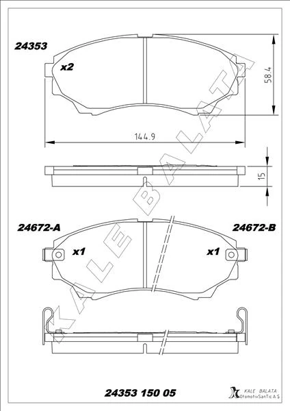 Ön Fren Balatasi Mazda 4 4 B 2500 Ranger 02 06 2.5td / 3.0td 06 12