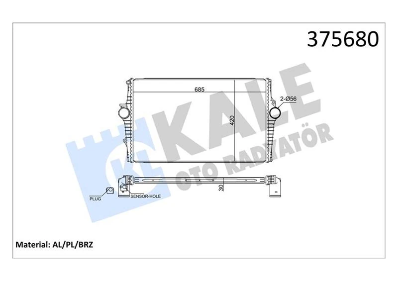 Intercooler Volvo S60 I 384 2.0t 00<10-S80 I 184 2.4d 01<06-V70 II 285 2.4d 01<08-Xc70 I Cross Count Ry 295 D5 Vx Awd 02<08 Brazing 30mm Turbo Radyatörü