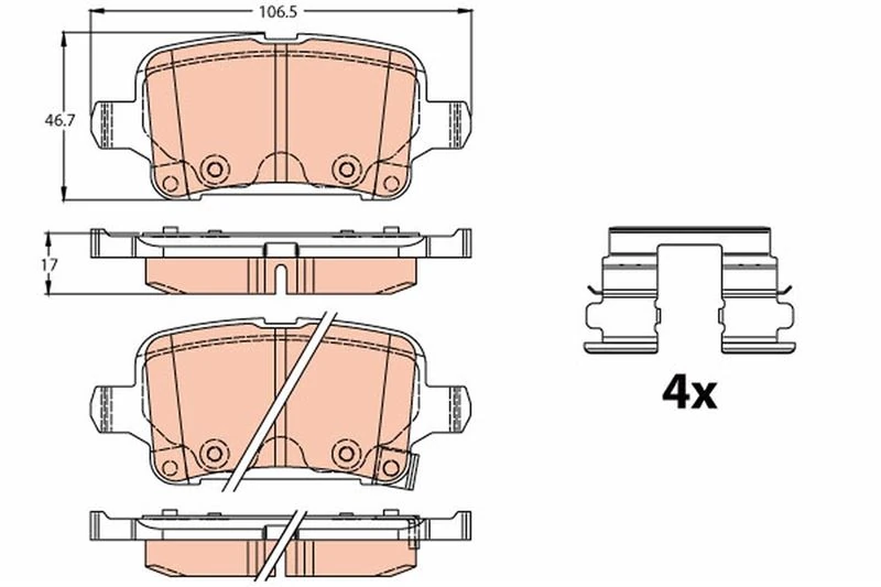 Arka Fren Balatasi Opel Astra K 1.0-1.4-1.4t-1.6t-1.6 Cdti 16>22 106.5x46.3x16.6