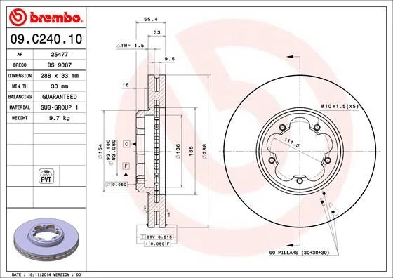 Ön Fren Diski Aynası Transit Custom V362-V363 12> Arka Tek Teker Cap 288 33