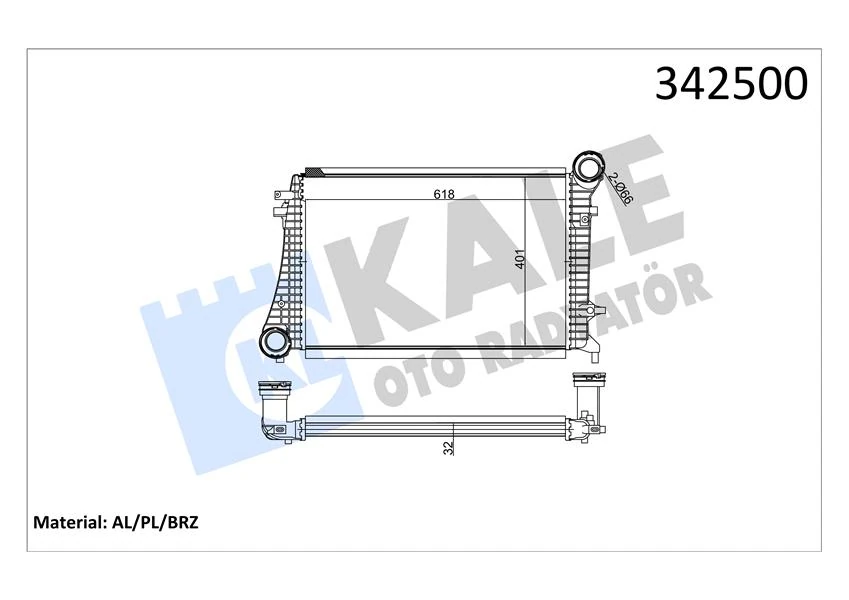 X Turbo Radyatörü Intercooler A3-Caddy III-Golf-Jetta-Octavia-Superb-Toledo 615x406.6x32 Al-Pl -