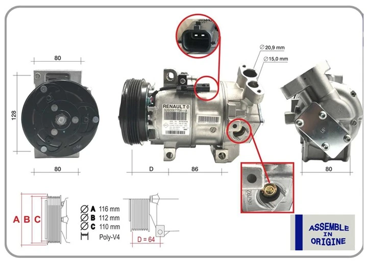 Kli̇ma Kompresörü Sifir Ürün Renault Symbol III 14> Dacia Sandero II 12> Logan Mcv Logan II 12> 0.9 Tce 1.2