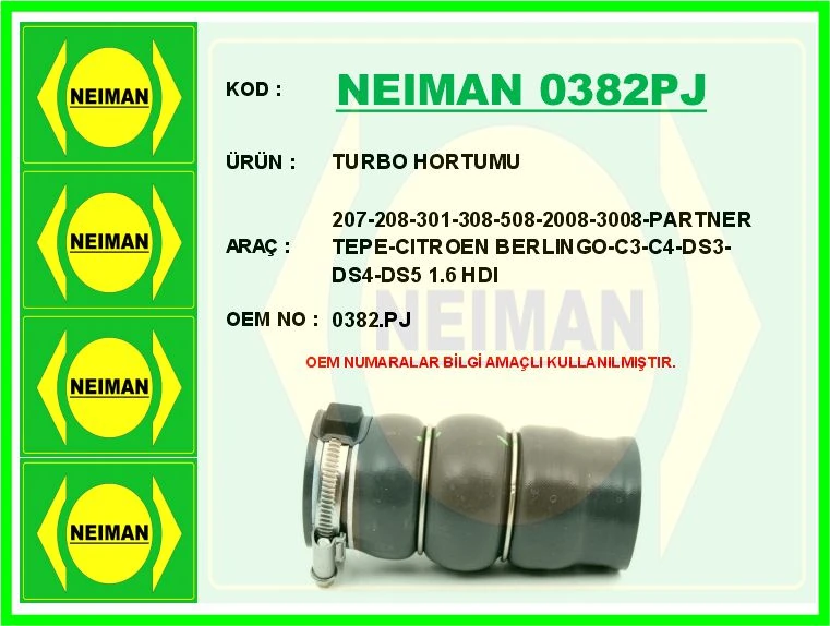 Turbo Hortumu 207-208-301-308-508-2008-3008-Partner Tepe-Citroen Berlingo-C3-C4-Ds3-Ds4-Ds5 1.6 Hdi