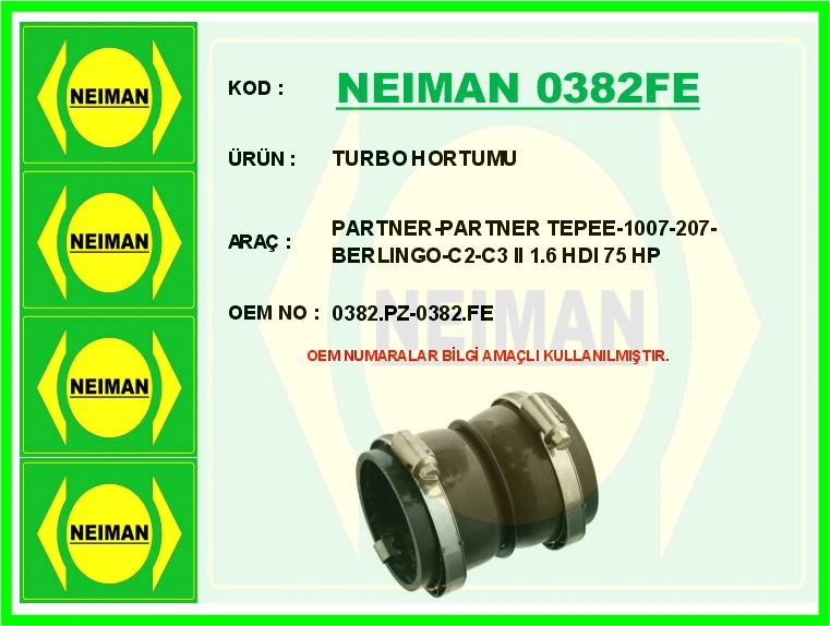 Turbo Hortumu Partner-Partner Tepee-1007-207-Citroen Berlingo-C2-C3 II 1.6 Hdi 75 Hp