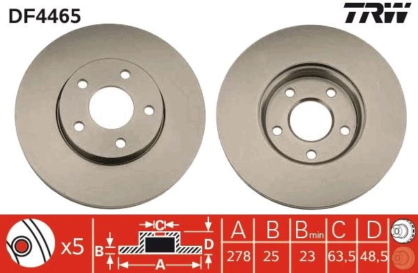 Ön Fren Aynası Disk Focus III 11> Focus II 04>11 C Max 03>07 Volvo C30 06>12 C70 II 06>13 S40 II 04>12 V50 05>12 278x25x5dlxhvli