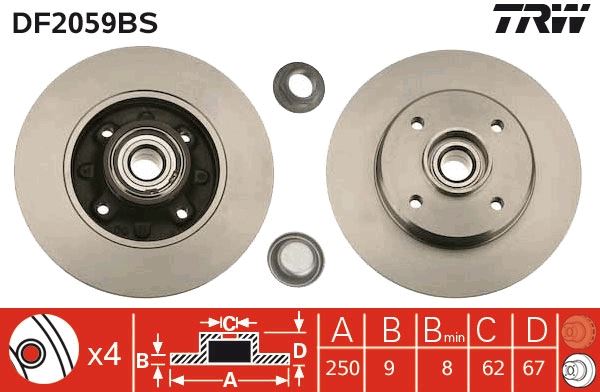 Arka Fren Aynası Poryali-Rulmanli Crossland-C3-C3aircross-C4-P307-P208-P207-P2008 13> 249x9x4dl Dolu-Sağutmasiz