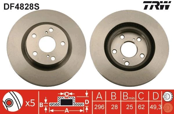Ön Fren Di̇ski̇ Hava Kanalli Toyota Rav4 2.0l 1az-Fe Aca30 06-12 / 2.2l 2ad-Ftv 2adfhv Ala30 06-> / 2.0l 3zrfae Zsa30 09-> / 2.0l 1adftv Ala40 13-> 296 Çap X 5 Bi̇jon-Adet Disk Fiyatıdır