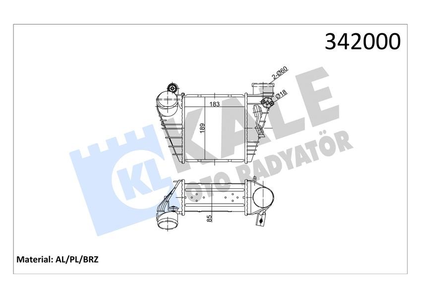 Turbo Radyatörü Intercooler Golf IV-Bora-A3-Octavia-Toledo-Leon 1.9tdi 183x189.5x85 Al/pl/b