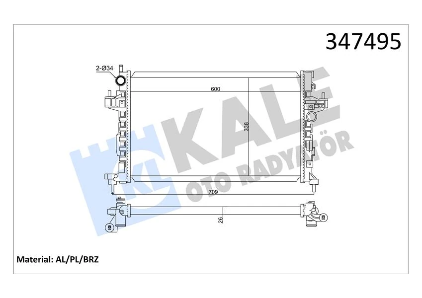 Su Radyatörü Opel Corsa C-Combo-Tigra 1.3 1.7 Cdti 03 > Mt Ac Brazing 600x348x26 13100381-24466780-93177424-93177593