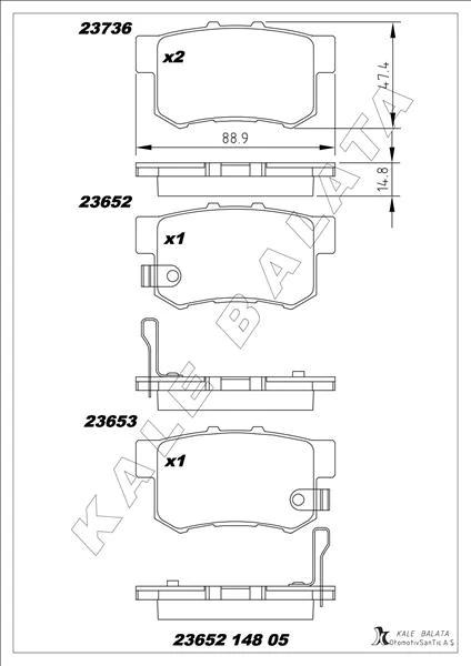 Arka Fren Balata Honda Civic 1.4l 1.6l Vtec Ep Es Eu Fd6 Fk2 01-13 / Accord 2.0l F20 94-98 / Cr-V 2.0l K20 Rd8 02-06 / Legend 3.2l Ka7 Ka8 24v 91-96 / Suzuki Sx4 1.6l M16a Rw415 05->
