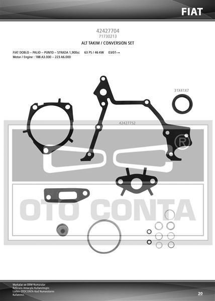 Alt Takım Conta Astra H-Vectra C-Zafira B-Doblo-Brava 1.9 Cdti-D-Jtd Z19dth-Dtj-Dtl Viton Keçeli̇